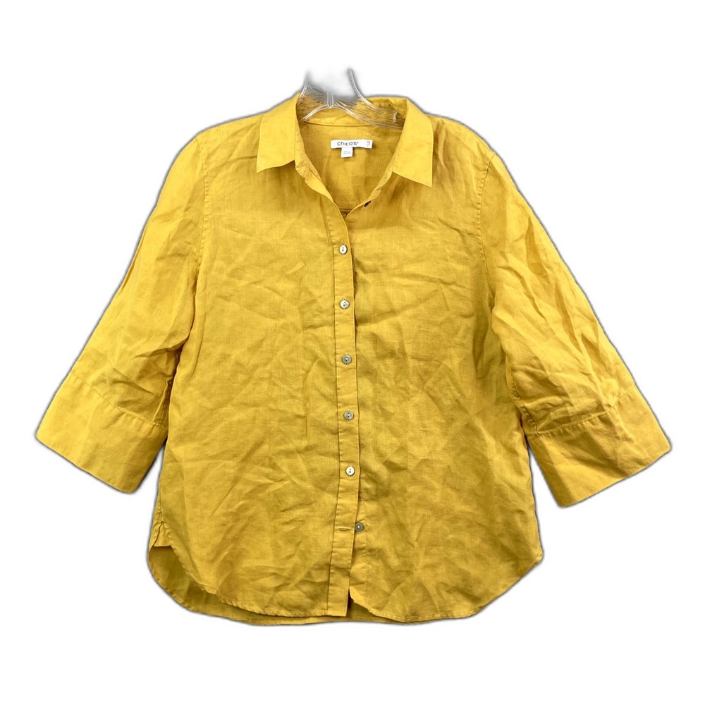 Chico's Linen Shirt Womens 6 Button Up Long Sleeve Career Minimalist Office